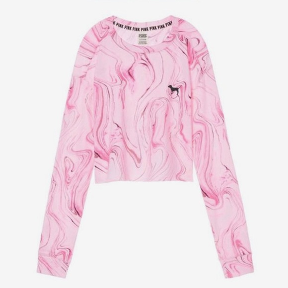 Victoria's Secret Tops - Victoria's Secret Pink Marble Tie-Dye Cropped Long Sleeve Pullover